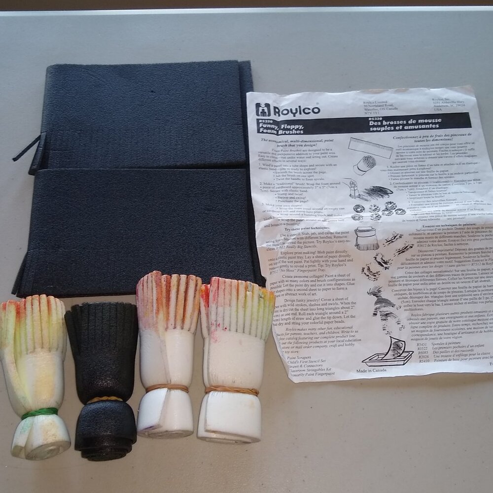 Roylco Funny Floppy Foam Brushes x 4 Used + 2 New (total x 6)